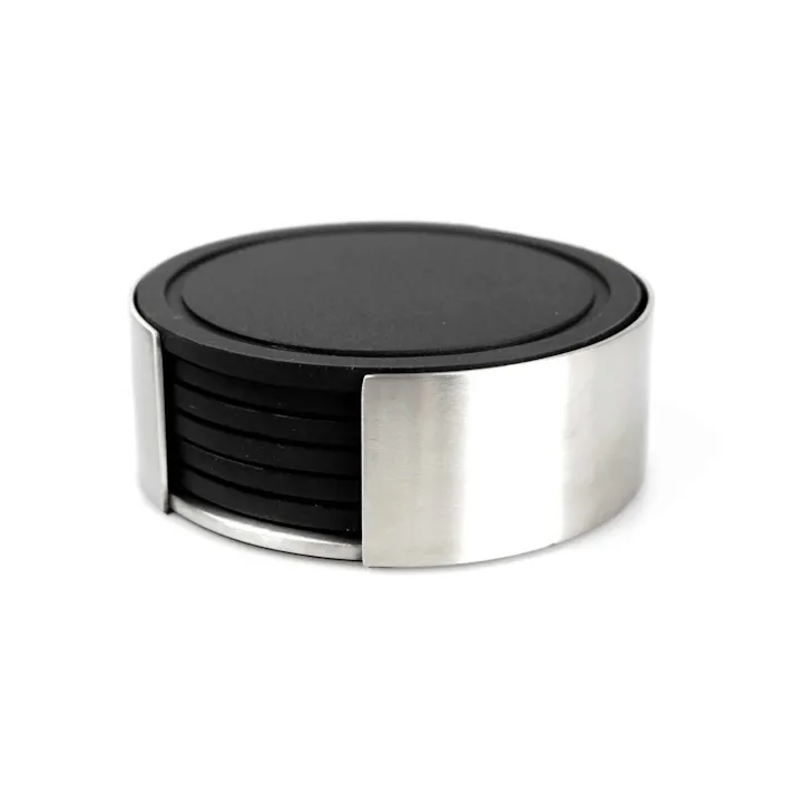 コースターとホルダー(6枚セット)|ZACK 20384 VETRO コースター 6枚セット 茶托 ホルダー付き ラバー 卓上 グラス置き テーブルウェア ステンレス おしゃれ 雑貨 かっこいい 上質 高級 ホテルライク 男前インテリア インダストリアル ドイツ デザイナーズ