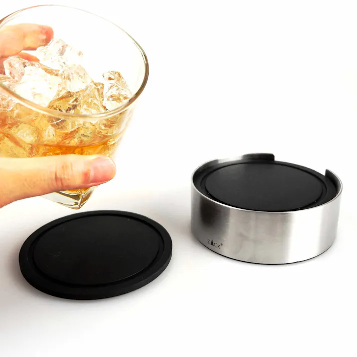 コースターとホルダー(6枚セット)|ZACK 20384 VETRO コースター 6枚セット 茶托 ホルダー付き ラバー 卓上 グラス置き テーブルウェア ステンレス おしゃれ 雑貨 かっこいい 上質 高級 ホテルライク 男前インテリア インダストリアル ドイツ デザイナーズ