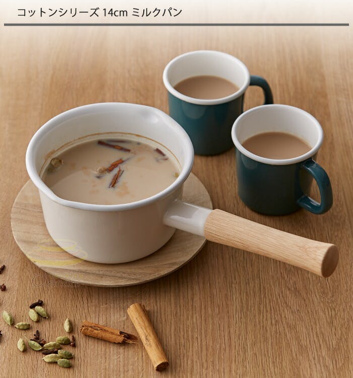 富士ホーロー コットン ホーロー ミルクパン 14cm 注ぎ口 蓋付き ガス