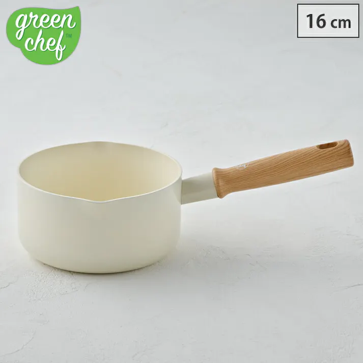 グリーンシェフ ビンテージ ホワイト ソースパン 16cm IH対応 2729 greenchef【ダイヤモンド セラミックコーティング PFOA PFAS フリー 片手鍋 ミルクパン 両口】ソースパン16cm
