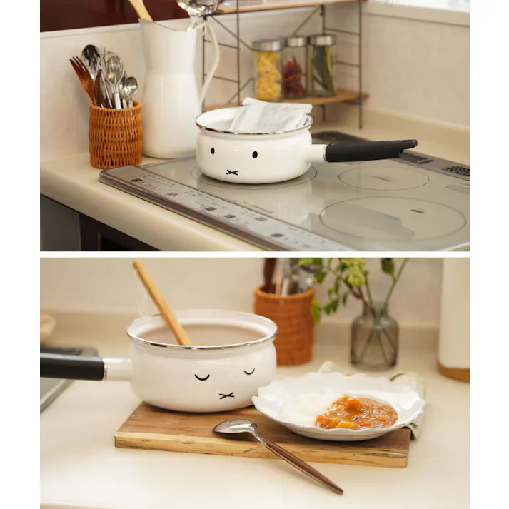 ミッフィーフェイス 18cm 片手鍋 MFF-18S ガラス蓋付き IH対応 富士ホーロー【miffy フェイス グッズ 片手鍋 離乳食 調理器具 ホーロー ほうろう ディックブルーナ】