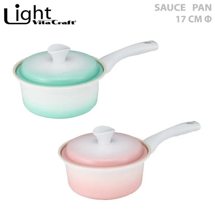 ビタクラフト ライト 片手鍋 17cm 無水鍋 セラミックコーティング IH対応 グリーン/【無水調理鍋 ベイパーシール Vita Craft Light アルミ セラミック アピデ】 ピンク