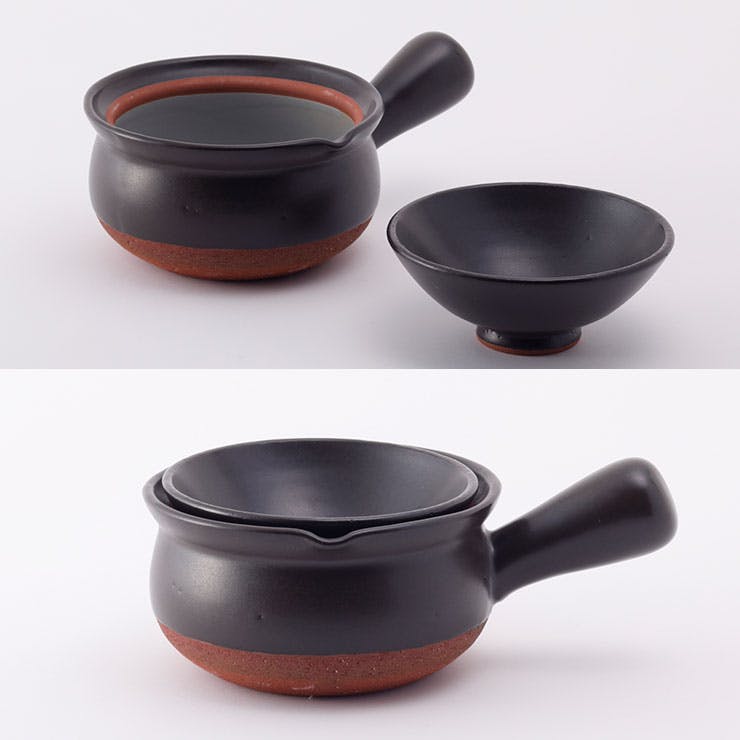 日常茶飯器 茶碗付行平 黒マット 620ml 0100-0007【片手鍋 土鍋