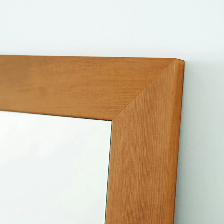 【日本製】【幅広枠正方形ウォールミラー 幅60cm(ハニーブラウン/茶)】 天然木 姿見鏡 ワイド スクエア ドレッサー 高級感 木製 飛散防止加工 壁掛け ヴィンテージ 国産 完成品