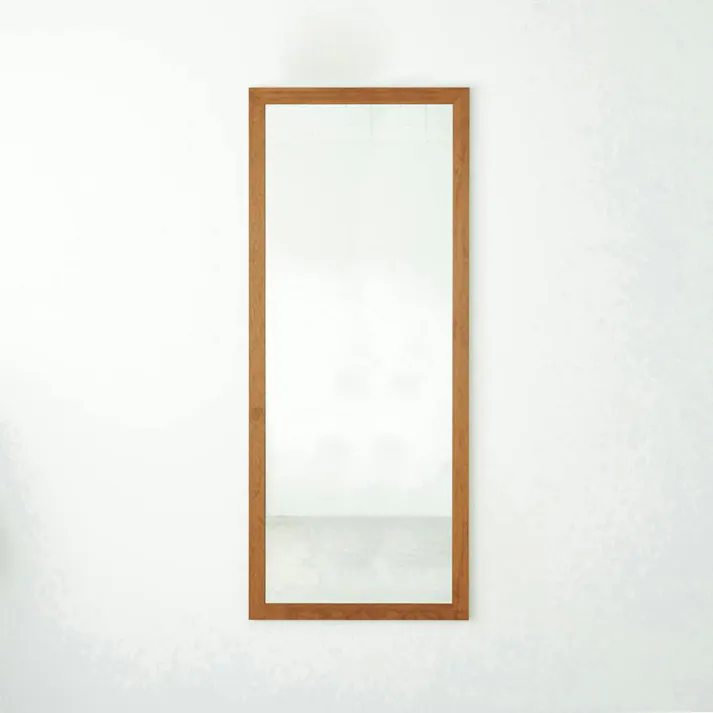【日本製】【幅広枠ウォールミラー(幅54×高さ130cm)(ハニーブラウン/茶)】 天然木 姿見 鏡 ワイド 高級感 木製 飛散防止加工 壁掛け 北欧風 ヴィンテージ 国産 完成品