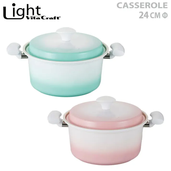 ビタクラフト ライト 両手鍋 24cm セラミックコーティング IH対応 グリーン/【無水調理鍋 ベイパーシール Vita Craft Light アルミ セラミック アピデ】 グリーン