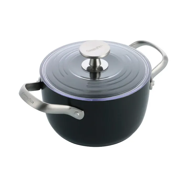 グリーンパン マルチフードクッカー 16.5cm 1.8L ガラス蓋付 IH対応 GREENPAN CC005907-004【両手鍋 深型 蓋付き 鍋 IH 16cm セラミックコーティング 調理器具 食洗機対応 PFOA PFASフリー フッ素不使用】 ブラック