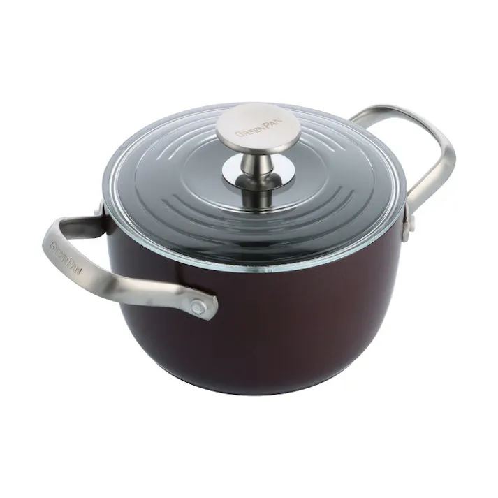 グリーンパン マルチフードクッカー 16.5cm 1.8L ガラス蓋付 IH対応 GREENPAN CC005907-004【両手鍋 深型 蓋付き 鍋 IH 16cm セラミックコーティング 調理器具 食洗機対応 PFOA PFASフリー フッ素不使用】 ショコラ