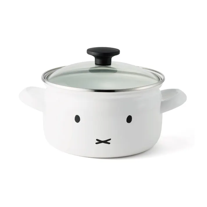 ミッフィーフェイス 18cm 両手鍋 MFF-18W ガラス蓋付き IH対応 富士ホーロー【miffy フェイス グッズ 片手鍋 離乳食 調理器具 ホーロー ほうろう ディックブルーナ】