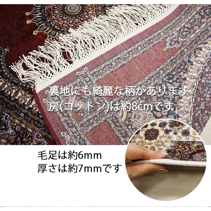 インテリアショップゆうあい 輸入 玄関マット シルクタッチ modal-6090 (Y) 約60×90cm ヘシティ レッド KHESHTI 2028T/RYB33 光沢感 房付き マット 144万ノット 高密度