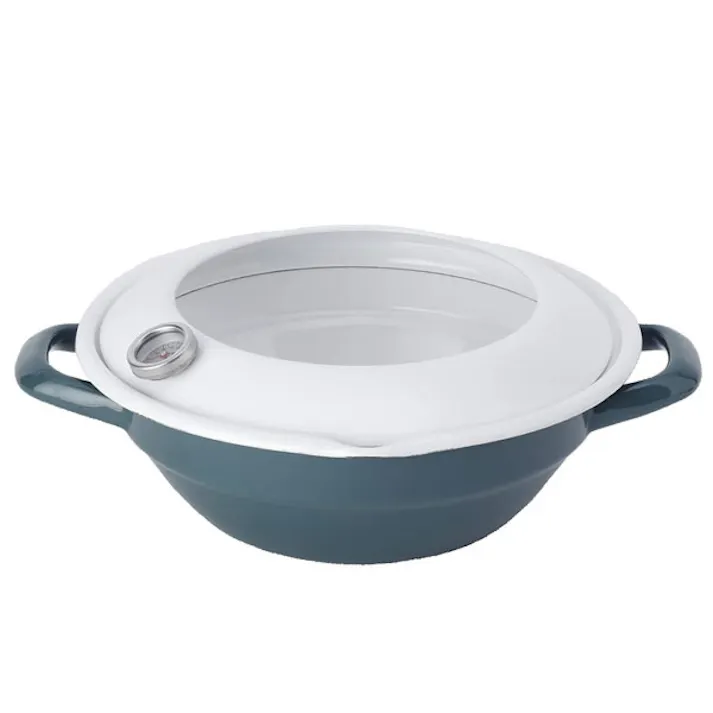 富士ホーロー 天ぷら鍋 温度計付き 24cm ガス火 IH対応 ホーロー【IH 200V 揚げ鍋 揚げ物 鍋 丸型 調理器具 ホーロー鍋 琺瑯鍋 両手鍋 串揚げ てんぷら鍋】 スモークブルー