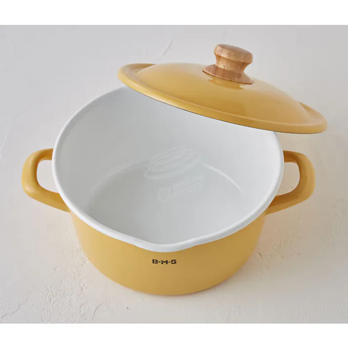 富士ホーロー ビームス シンプル ホーロー キャセロール 20cm ガス火 IH対応 BMS 両手鍋 BMS-20W【琺瑯 ホーロー鍋 IH200V 調理器具 20センチ 琺瑯鍋 鍋 オーブン 直火 Clocca】 イエロー