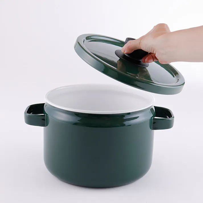 富士ホーロー ディープキャセロール ホーロー 22cm 5.6L IH対応 ソリッド【IH 200V 深鍋 ホーロー鍋 パスタ鍋 カレー鍋 調理器具 両手鍋 深型 琺瑯鍋 寸胴鍋 低温調理器 鍋 直火】 グリーン