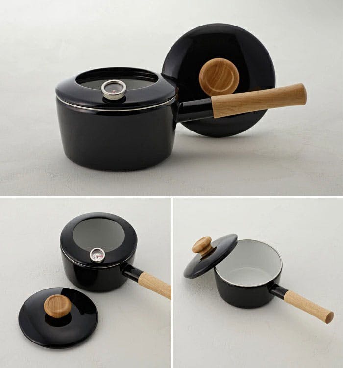 富士ホーロー 片手 天ぷら鍋 2WAY ホーロー 温度計付き フタ付き 16cm