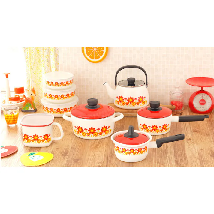 メモリーズ 20cm キャセロール 富士ホーロー サンフラワー ホーロー,両手鍋,琺瑯,ほうろう,調理器具,IH200V,直火,送料無料