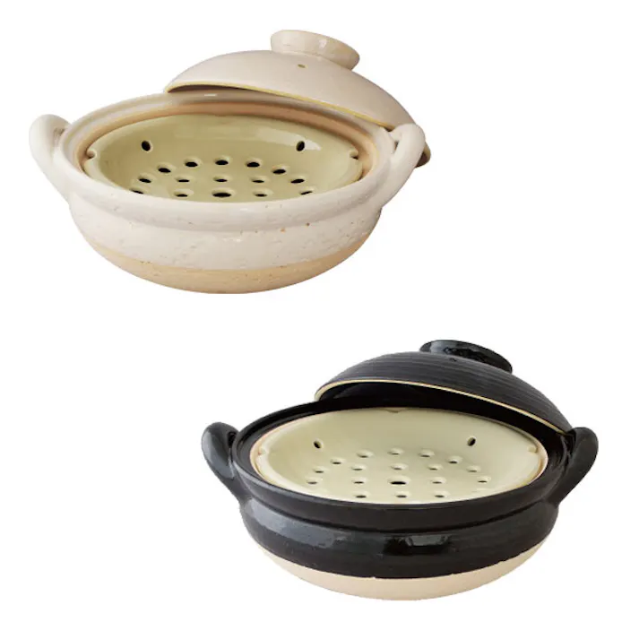 長谷園 ヘルシー蒸し鍋 中 27cm 白 黒 直火専用 長谷製陶【2~4人用 卓上鍋 陶器 蒸し鍋 日本製 土鍋 伊賀焼】 白