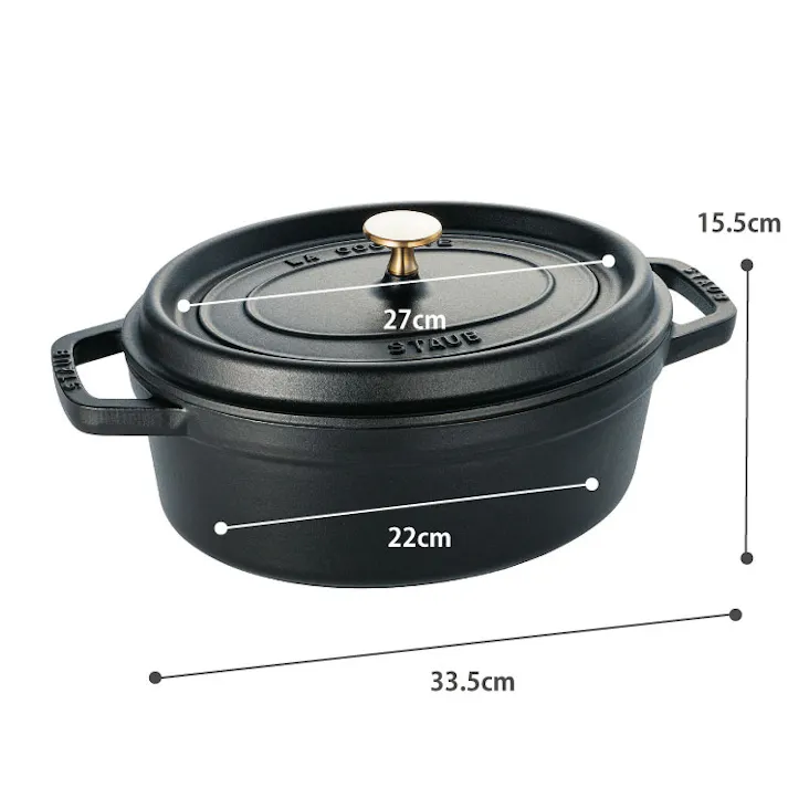 ストウブ ピコ ココット オーバル 27cm 3.2L IH対応 staub【鋳物 両手鍋 楕円 ホーロー鍋 キャセロール オーブン調理 ストゥブ鍋 国内正規品】 ブラック
