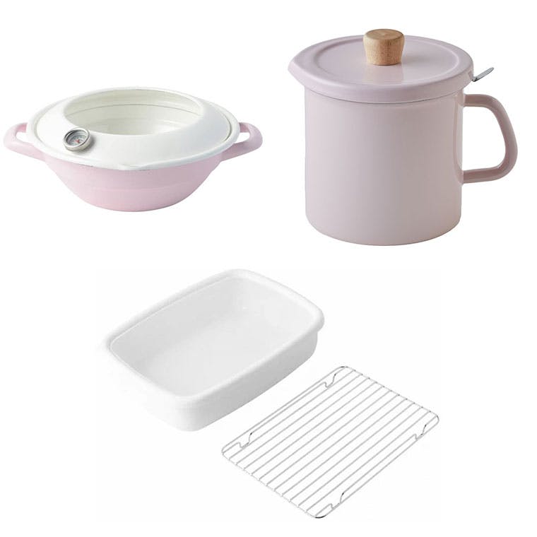 天ぷら鍋 オイルポット 網付きホーロー容器 調理器具 3点セット 富士ホーローピンク-天ぷら鍋ピンク-オイルポット 天ぷら用品・オイルポット 天ぷら鍋 オイルポット 網付きホーロー容器 調理器具 3点セット 富士ホーローピンク-天ぷら鍋ピンク-オイルポット 天ぷら用品・オイルポット