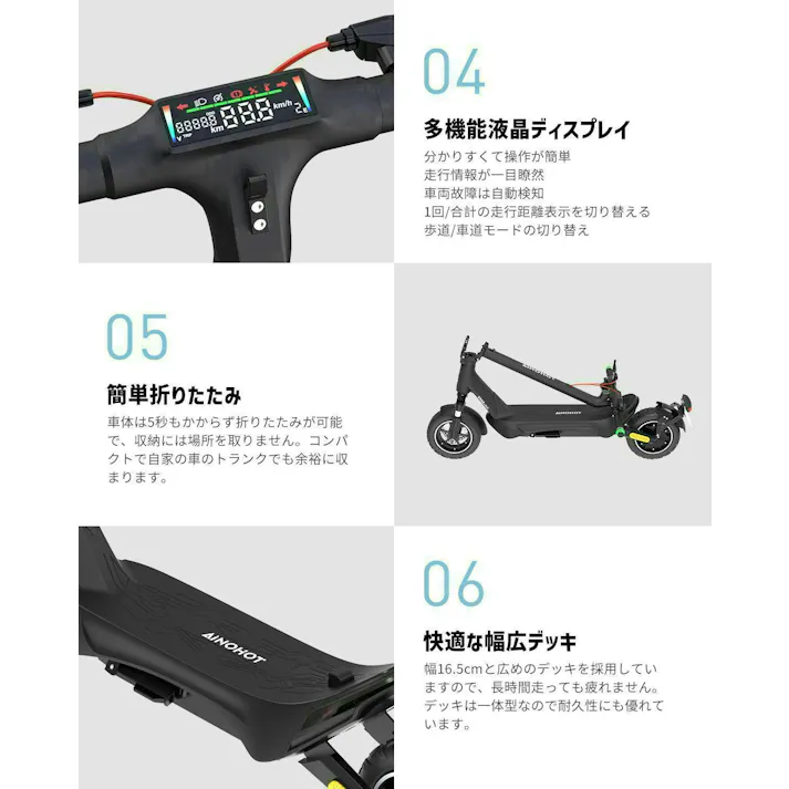 AINOHOT SAGA suv 特定小型原付 電動キックボード 免許不要 防水機能「IP66」 500W出力 公道/歩道走行可能 国交省認定型式確認番号:JATA-0066色:Dark Black