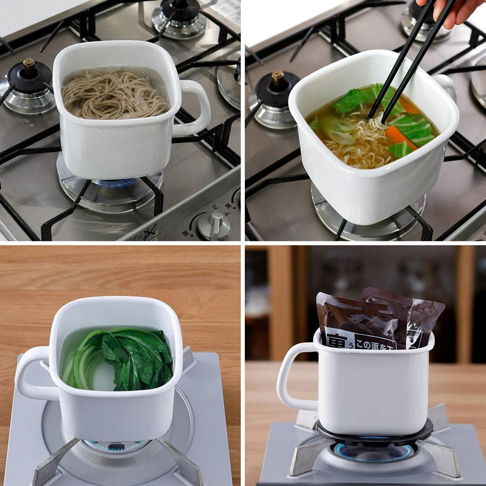 富士ホーロー キューブクック IH対応 片手鍋 ホーロー CC-14H.W【角型