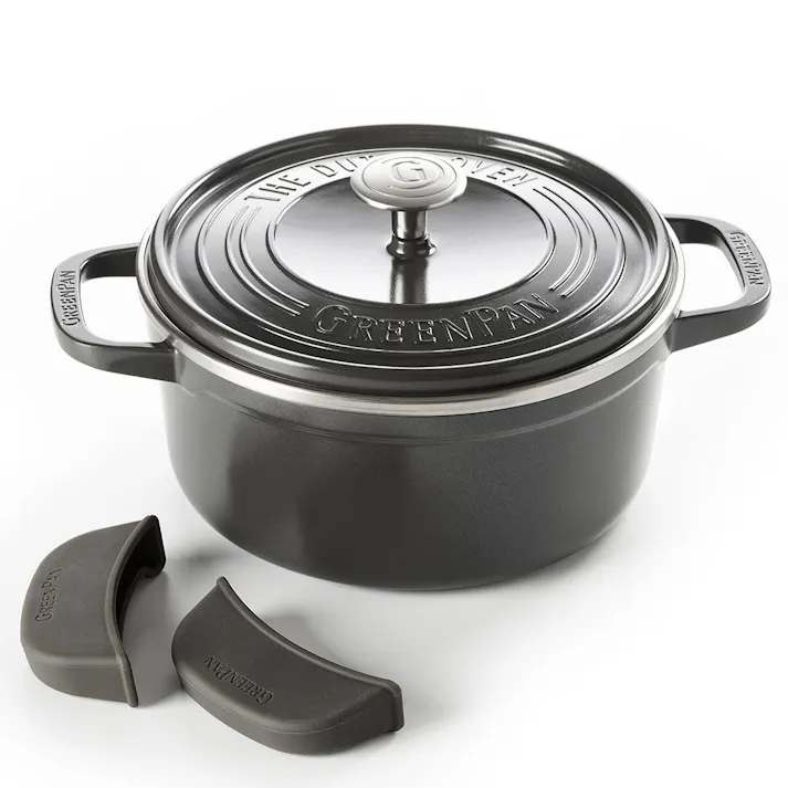 グリーンパン フェザーウェイト ココットラウンド 22cm 3.3L IH対応 ハンドルホルダー付き GREENPAN【両手鍋 キャセロール ココット 軽量 直火 オーブン調理 アルミ セラミックコーティング PFOA PFASフリー フッ素不使用】グレー