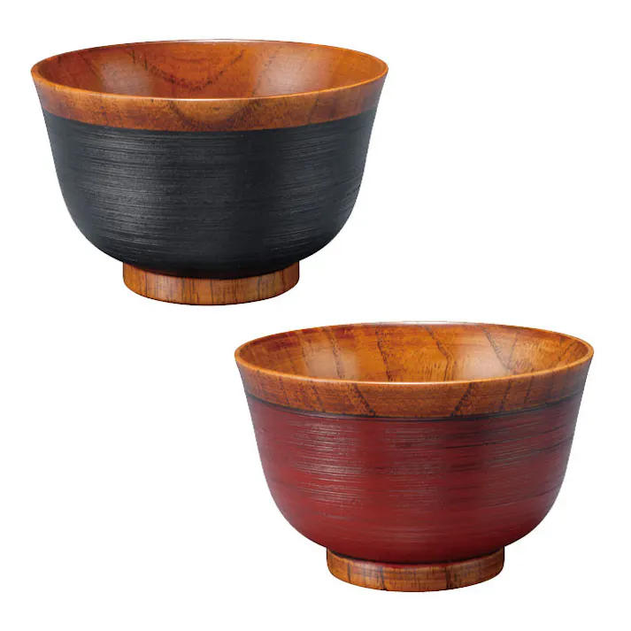 中西工芸 木製汁椀 刷毛目 黒・赤【お椀 お碗 味噌汁 味噌汁椀 漆塗り 和食器】 黒
