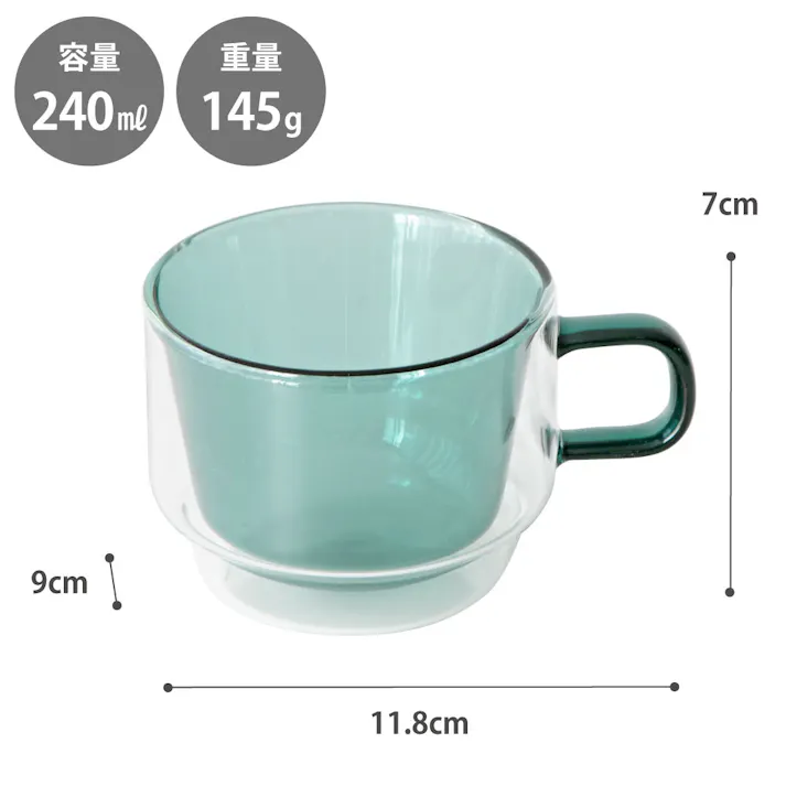 365methods × ハリオ ダブルウォール カラーマグカップ 240ml HARIO【ダブルウォールマグ ガラス 二重構造 マグ 食洗機対応】グレー