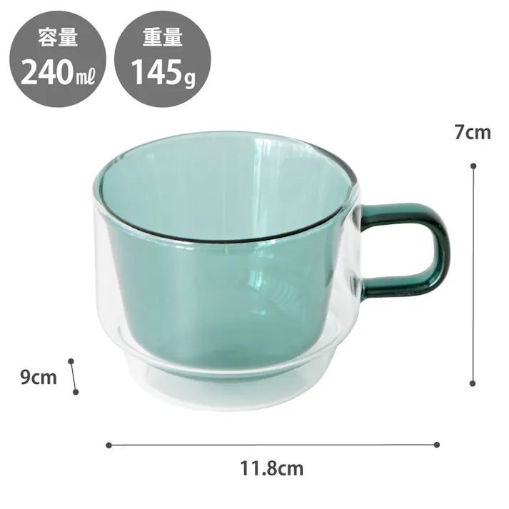 365methods × ハリオ ダブルウォール カラーマグカップ 240ml HARIO【ダブルウォールマグ ガラス 二重構造 マグ 食洗機対応】ブルー