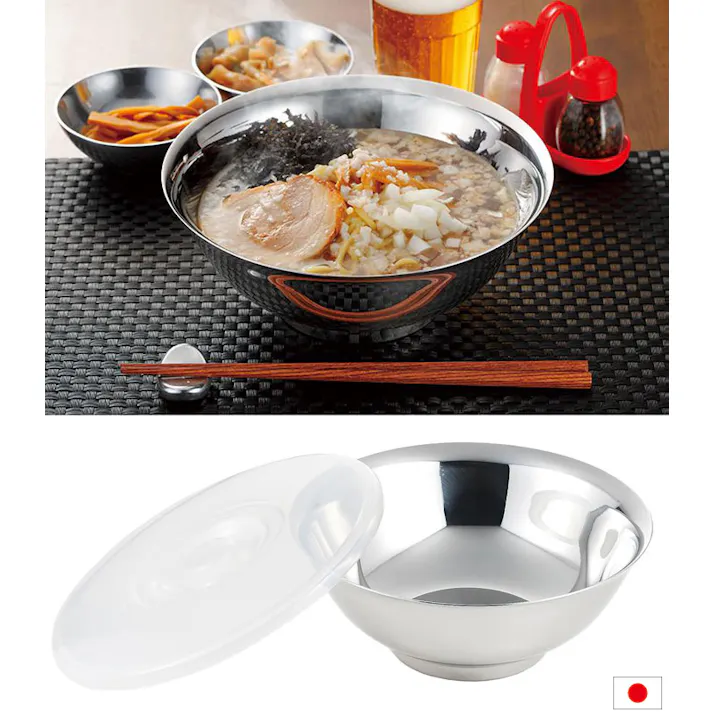 メタル丼 蓋付き ミラー磨き仕上げ カンダ【ラーメン どんぶり 丼 ラーメン鉢 日本製】