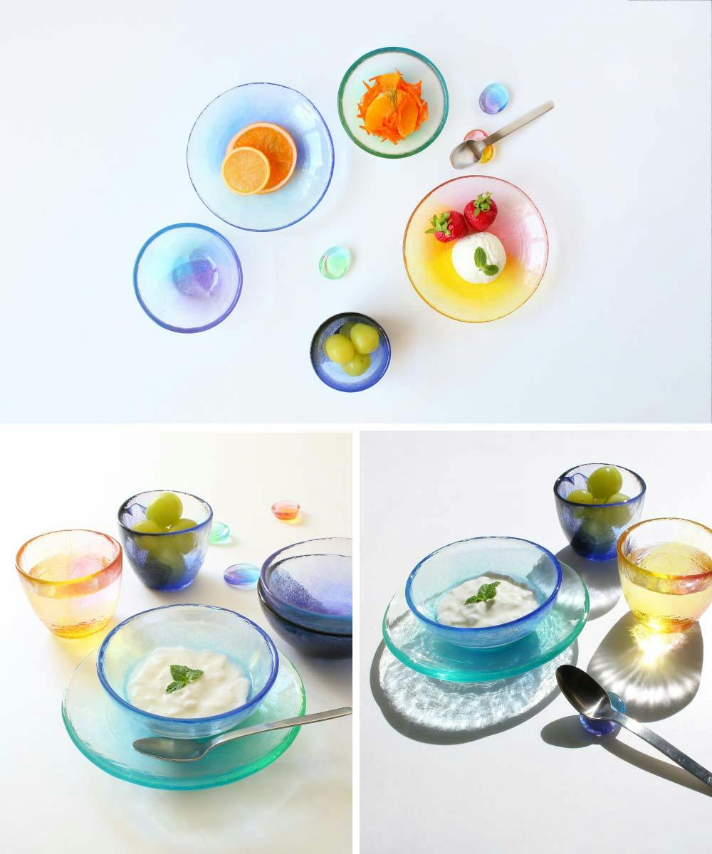 空のいろどり 取皿 江戸硝子 藍花【皿 プレート 取り皿 ガラス 食器