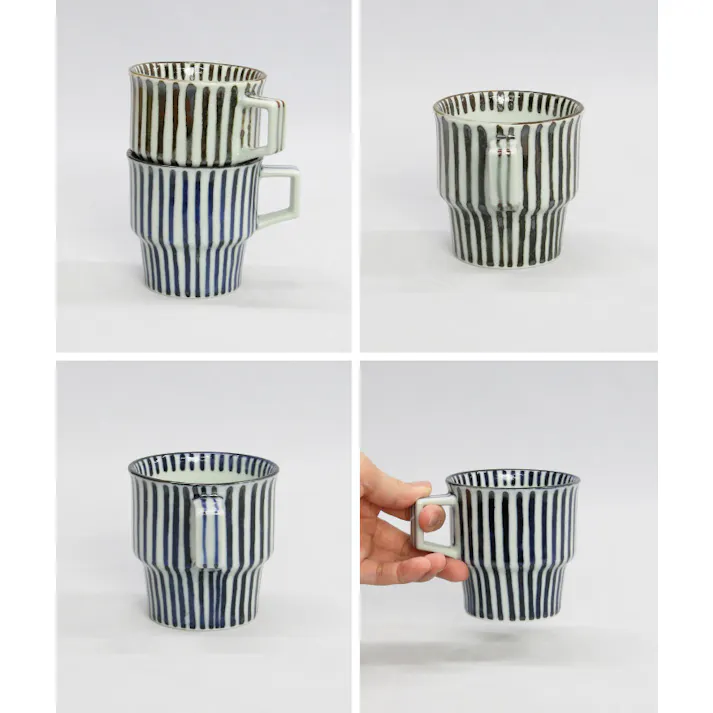 波佐見焼 千筋 スタッキングマグ 藍花【マグカップ コップ ティーカップ スタッキング ギフト 波佐見焼 陶器 和食器 食器】 呉須千筋