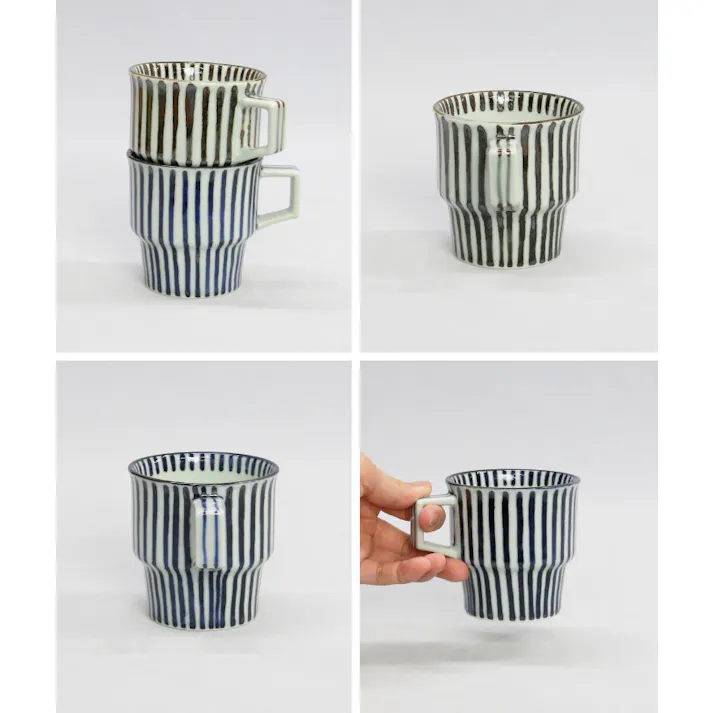 波佐見焼 千筋 スタッキングマグ 藍花【マグカップ コップ ティーカップ スタッキング ギフト 波佐見焼 陶器 和食器 食器】 さび千筋