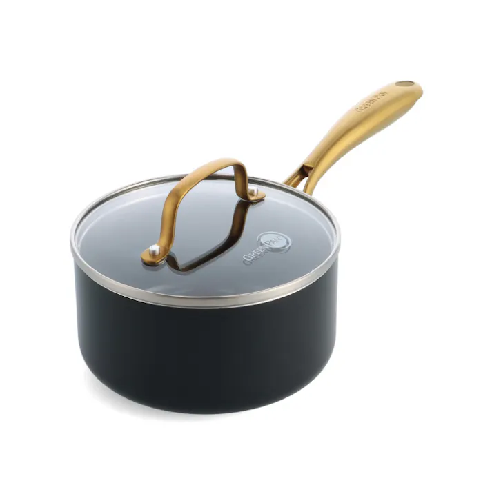 グリーンパン ストゥディオ ソースパン 16cm ガラス蓋付 IH対応 GREENPAN【片手鍋 鍋 直火 オーブン調理 アルミ セラミックコーティング PFOA PFASフリー フッ素不使用】