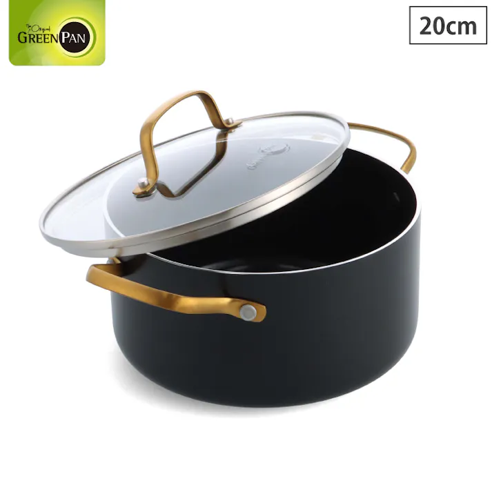 グリーンパン ストゥディオ キャセロール 20cm ガラス蓋付 IH対応 GREENPAN【両手鍋 キャセロール 鍋 直火 アルミ セラミックコーティング PFOA PFASフリー 調理器具 フッ素不使用】