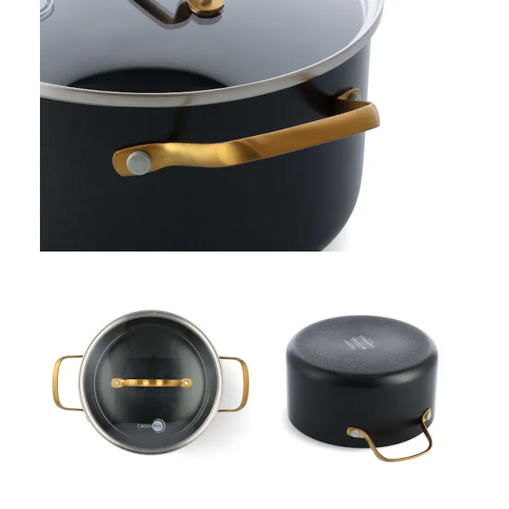 グリーンパン ストゥディオ キャセロール 20cm ガラス蓋付 IH対応 GREENPAN【両手鍋 キャセロール 鍋 直火 アルミ セラミックコーティング PFOA PFASフリー 調理器具 フッ素不使用】