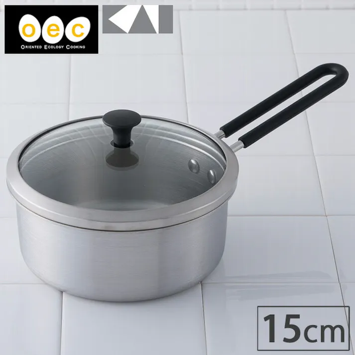 貝印 o.e.c. minima ミニマ 片手鍋 15cm ガラス蓋付き DY5207【IH対応 ミルクパン フライパン 鍋蓋 ふた kai oec】