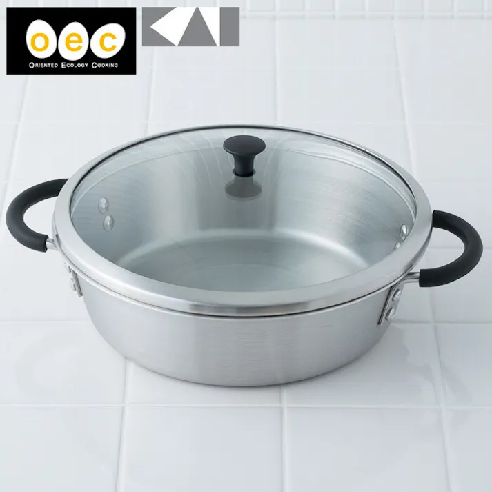 貝印 o.e.c. minima ミニマ 卓上鍋 23cm ガラス蓋付き DY5211【IH対応 両手鍋 キャセロール フライパン 鍋蓋 ふた kai oec】