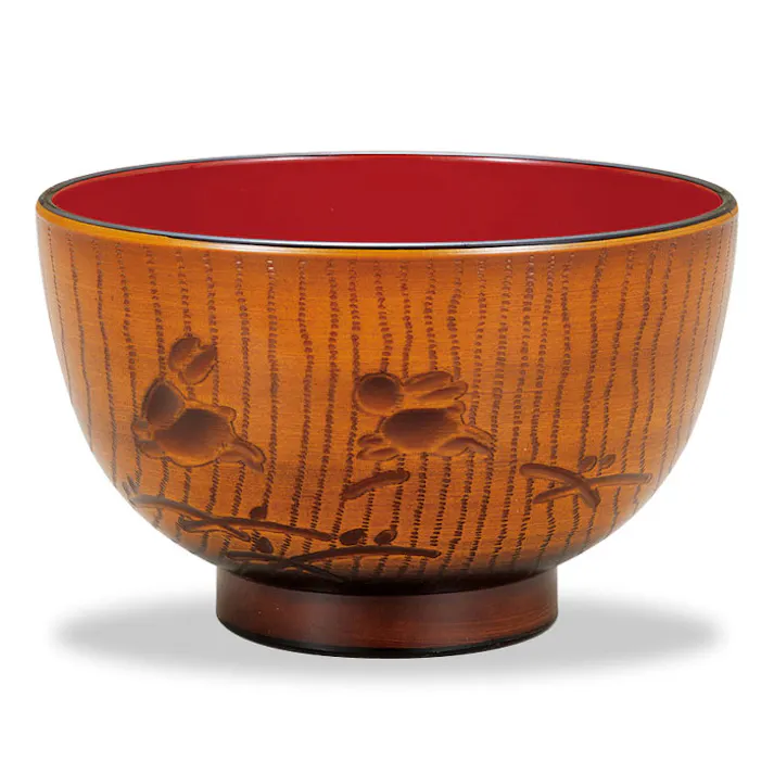 レンジ木目うさぎ彫丼 黄杢 M13493-3 ミタニ 漆器【どんぶり鉢 丼 食洗機対応 和食器 電子レンジOK 日本製】