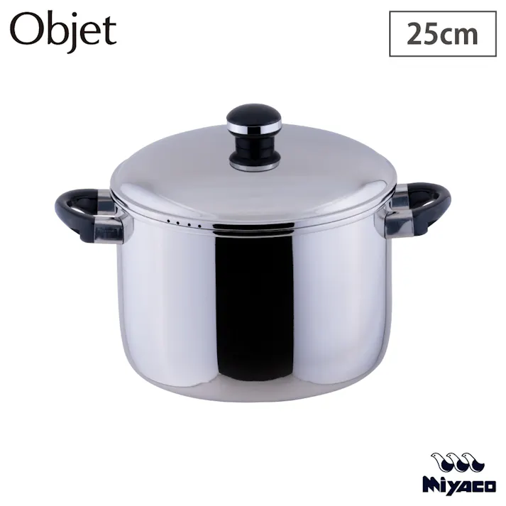 オブジェ ジャンボ深型両手鍋 25cm 宮崎製作所 OJ-39【鍋 両手鍋 深型 IH対応 IH 100V 200V Objet 25cm ステンレス 日本製】