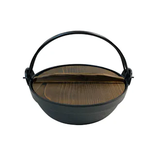 岩鋳 南部鉄器 ふる里鍋 深型21cm 木蓋 ツル付き 焼付 ガス火 IH対応【鉄鍋 卓上鍋 囲炉裏鍋 古里鍋 鋳鉄 日本製】