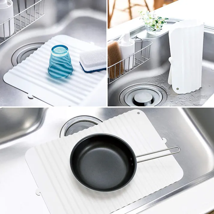 リッチェル シェリー 立てて乾かせるシリコーンシンクマット S ミントCheri Richell 16966-7 16967-4【シリコン 耐熱 キズ防止 汚れ防止 調理台 保護シート】 ホワイト