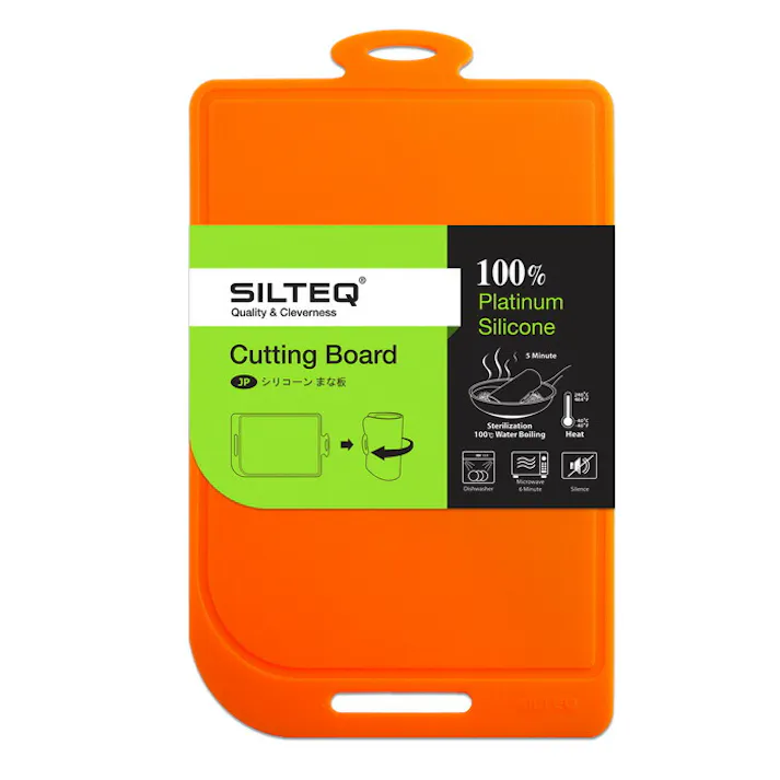 きれいのミカタ 丸めて煮沸消毒できるまな板 Lサイズ プラチナシリコン SILTEQ【電子レンジ除菌 食洗機対応 耐熱 カッティングボード シルテック】 オレンジ
