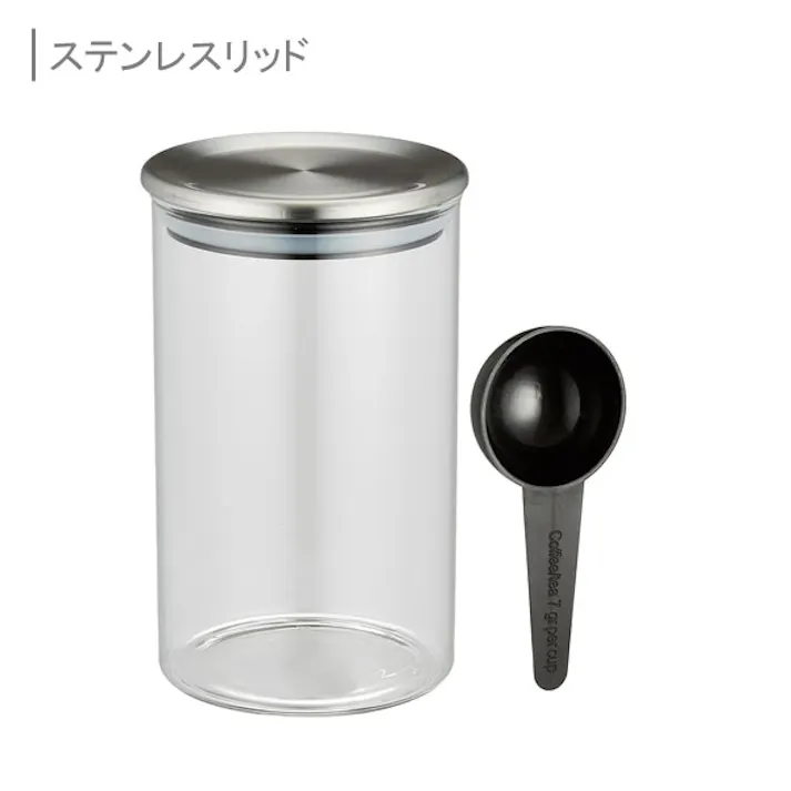 CASUAL PRODUCT スタンダード ガラスキャニスター 600ml ウッドリッド/ステンレスリッド 計量スプーン付き【耐熱ガラス コーヒー 茶葉 保存容器 調味料入れ キャニスター カジュアルプロダクト 青芳製作所】
