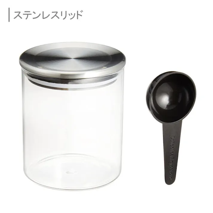 CASUAL PRODUCT スタンダード ガラスキャニスター 400ml ウッドリッド/ステンレスリッド 計量スプーン付き【耐熱ガラス コーヒー 茶葉 保存容器 調味料入れ キャニスター カジュアルプロダクト 青芳製作所】