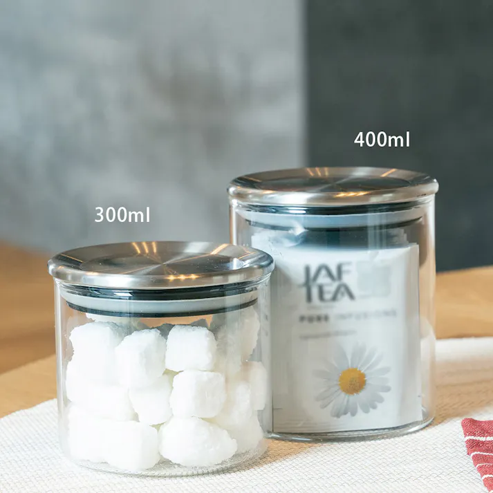 CASUAL PRODUCT スタンダード ガラスキャニスター 400ml ウッドリッド/ステンレスリッド 計量スプーン付き【耐熱ガラス コーヒー 茶葉 保存容器 調味料入れ キャニスター カジュアルプロダクト 青芳製作所】