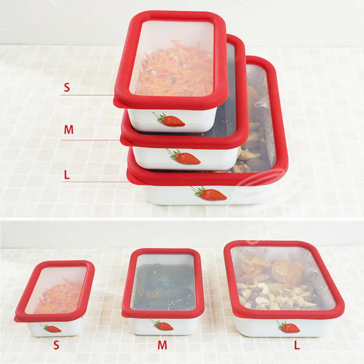 富士ホーロー ストロベリーシリーズ 浅型角容器 L STB-L【ホーロー容器 食材 調味料 保存 琺瑯容器 保存容器】