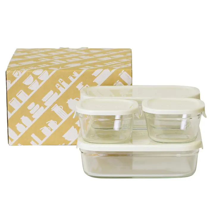 iwaki イワキ パック&レンジ ホワイト 4点セット 角型【保存容器 ガラス 耐熱容器 ガラス容器 電子レンジ オーブン調理対応 食洗機対応 食品保存容器】