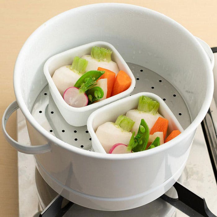 にちにち道具 蒸し鍋 21cm スノコ付き ホワイト IH対応 野田琺瑯【両手