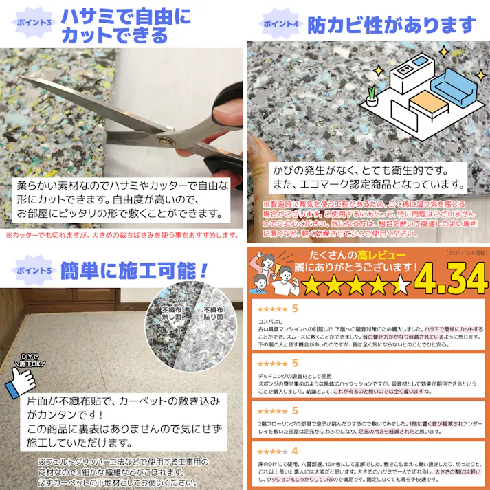 インテリアショップゆうあい カーペットアンダーレイ・ハイクッション(Y)防音・断熱・吸音材シート 10M巻き 約91cm×1000cm 日本製