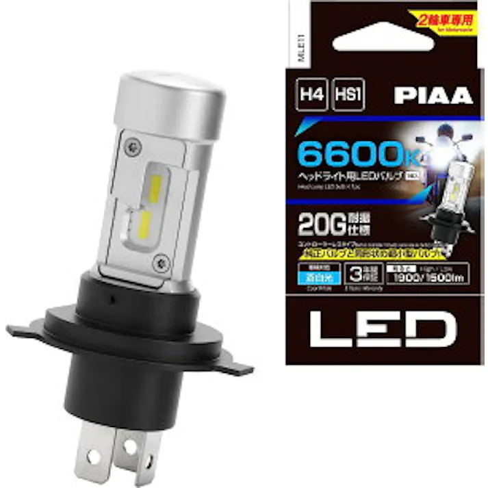 PIAA バイク用ヘッドライトバルブ LED 6600K コントローラーレス 防水/防塵タイプ(JIS S2) Hi1900/Lo1500lm H4/HS1 12V 20/20W 耐震性能20G 車検対応 ノイズ対応 3年保証 1個入 MLE11
